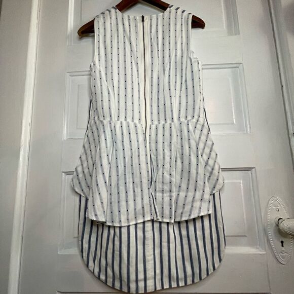 BCBGMaxAzria Blue & White Vertical Striped Sleeveless Dress w/ Exposed Zipper - Picture 8 of 13